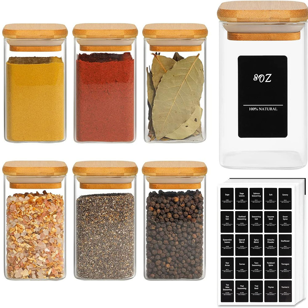 Mason Jar 8Oz - أوعية توابل زجاجية بغطاء من الخيزران،