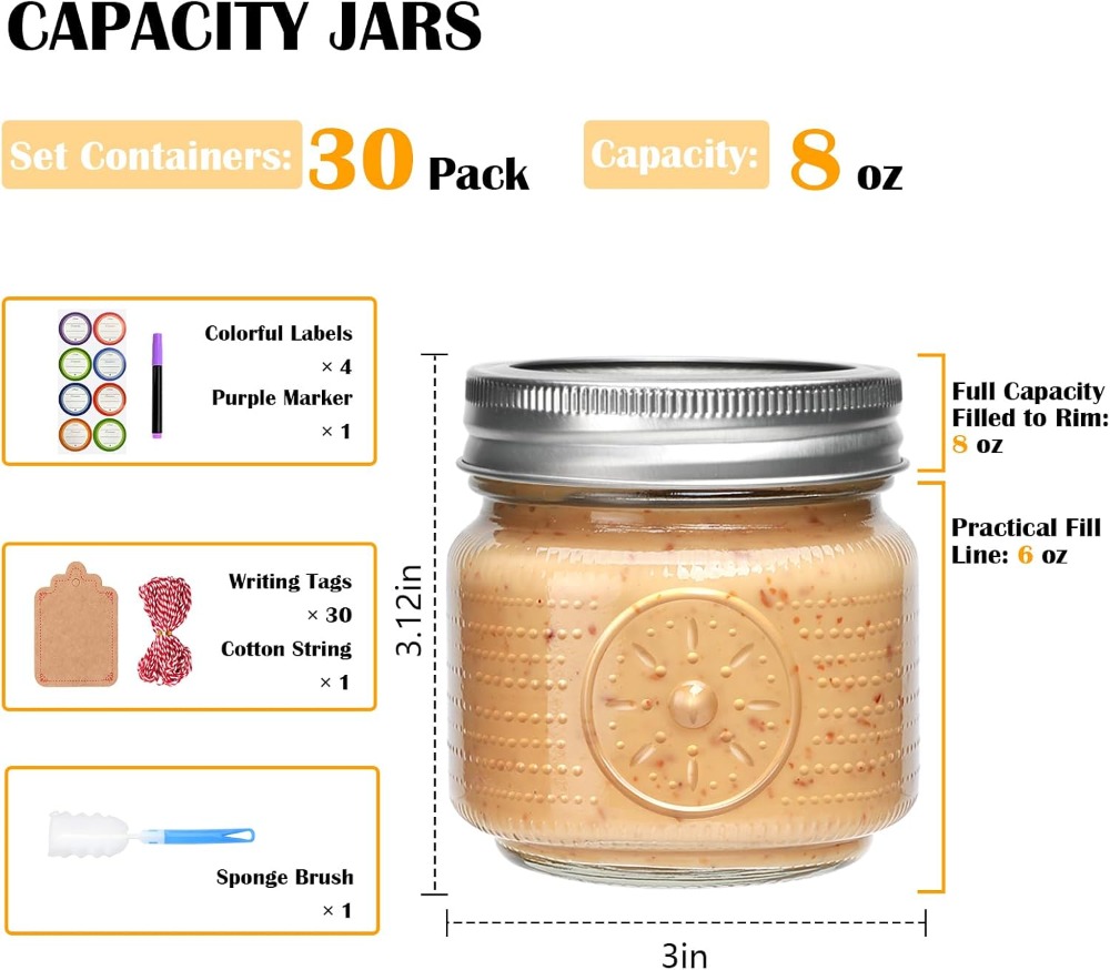 30 عبوة من برطمانات ماسون سعة  - مراجعة Mason Jar 8Oz وسعره